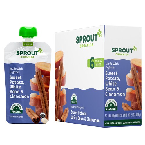 Sprout Organic Baby Food Puree Stage 2 Sweet Potato White Bean & Cinnamon -- 6 Pouches