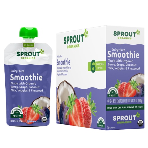 Sprout Organic Baby Food Smoothie Berry Grape with Coconut Milk Veggies & Flax Seed Toddler -- 4 oz Each / Pack of 6