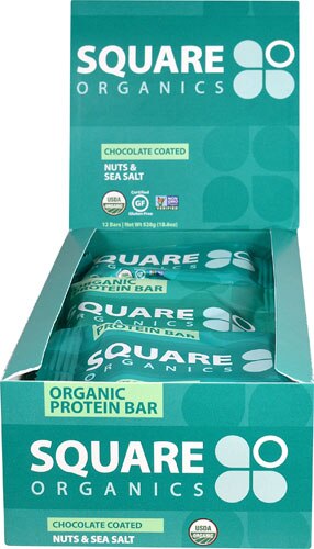 Square Organics Protein Bar Gluten Free Chocolate Coated Nuts &amp; Sea Salt -- 12 Bars
