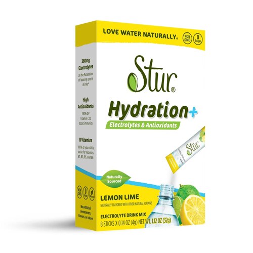 Stur Electrolyte Drink Mix, Lemon Lime, Hydration + - 8 - 0.14 (4 g) sticks [1.12 oz (32 g)]