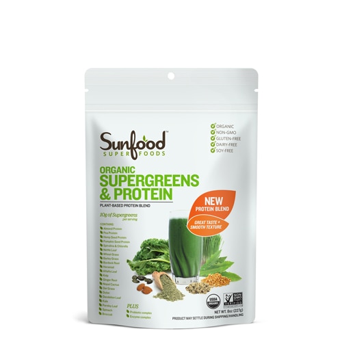 SunFood Organic Supergreens Protein Powder -- 8 oz - Vitacost