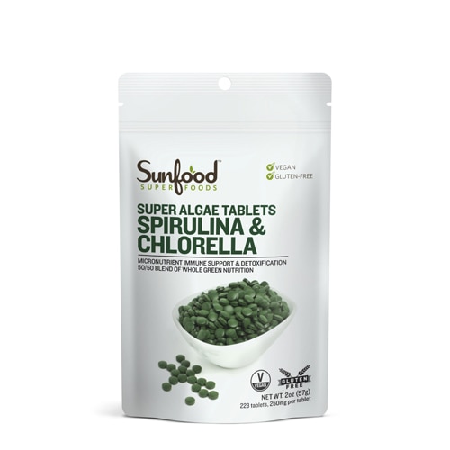 SunFood Super Algae Tablets Spirulina & Chlorella -- 2 oz