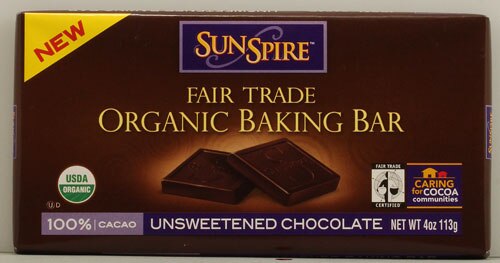 SunSpire Fair Trade Organic Baking Bar Unsweetened Chocolate -- 4 oz