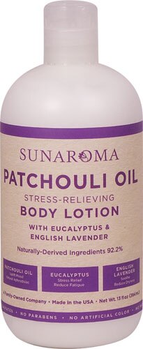 Sunaroma Body Lotion Stress Relieving Patchouli Oil with Eucalyptus &amp; English Lavender -- 13 fl oz