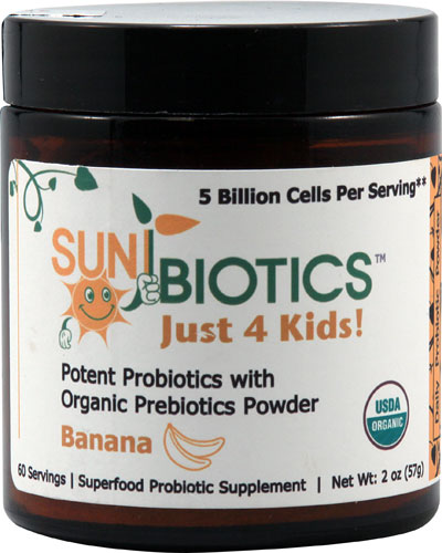 Sunbiotics Just 4 Kids! Potent Probiotics with Organic Prebiotics Powder Banana -- 5 billion cells - 2 oz