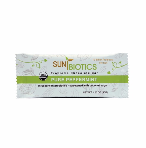 Sunbiotics Organic Probiotic Chocolate Bar Pure Peppermint -- 1.25 oz