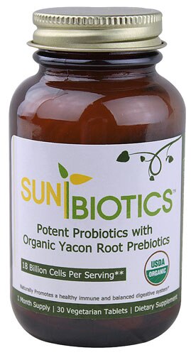 Sunbiotics Potent Probiotics with Organic Yacon Root Prebiotics -- 18 billion cells - 30 Vegetarian Tablets