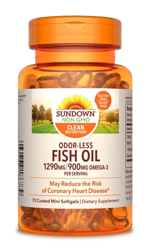 Sundown Naturals Odorless Omega-3 Fish Oil -- 1290 mg - 60 Coated Softgels