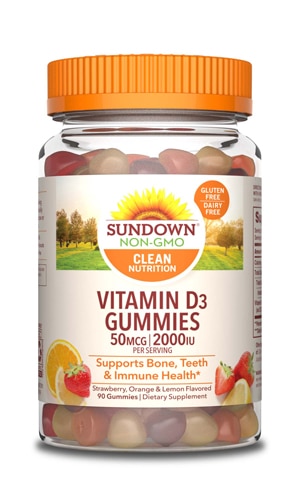 Sundown Naturals Vitamin D3 Strawberry Orange and Lemon Flavored -- 2000 IU - 90 Gummies