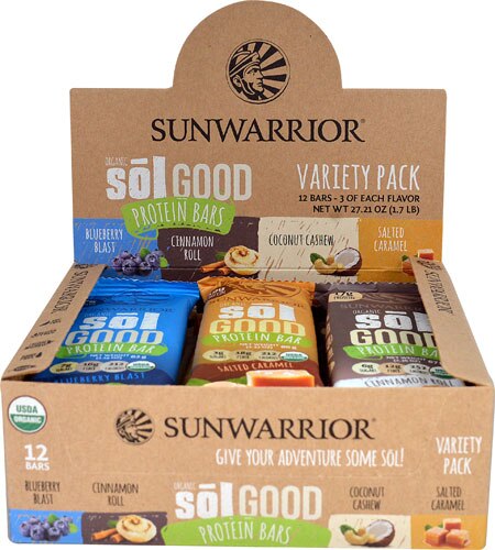 Sunwarrior Organic Sol Good Protein Bars Variety Pack -- 12 Bars