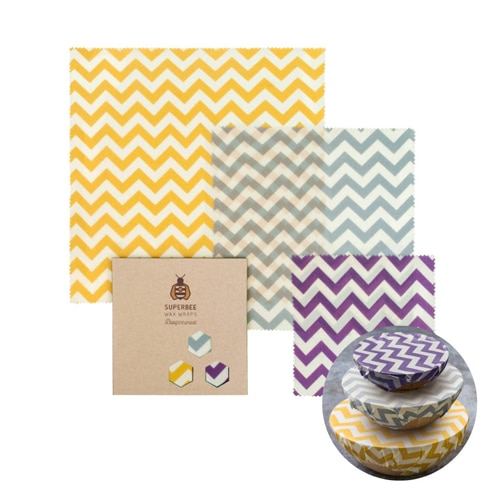 Superbee Reusable Beeswax Wrap Set of 3 - S M L - Zig Zag -- 1 Set