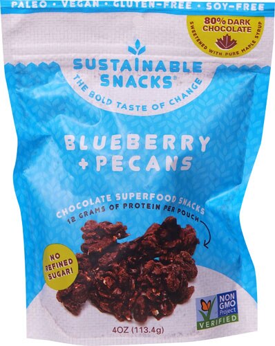 Sustainable Snacks Chocolate Superfood Snacks Gluten Free Vegan Blueberry Pecans -- 4 oz