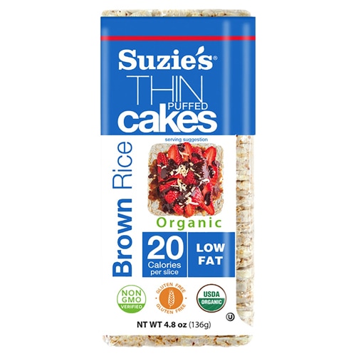 Suzie's Thin Puffed Cakes Snack Crackers Brown Rice