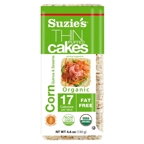 Suzie's Thin Puffed Cakes Snack Crackers Corn Quinoa and Sesame