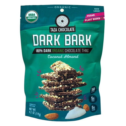 Taza Chocolate Dark Bark Chocolate Snacking Thins Coconut Almond -- 4.2 oz