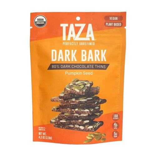 Taza Chocolate Dark Bark Chocolate Snacking Thins Pumpkin Seed -- 4.2 oz