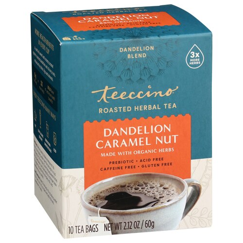 Teeccino Chicory Herbal Tea Dandelion Caramel Nut -- 10 Tea Bags