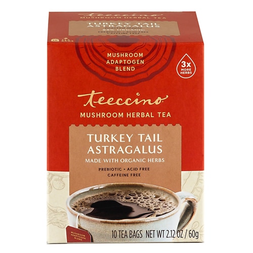 Teeccino Mushroom Herbal Tea Turkey Tail Astragalus -- 10 Tea Bags