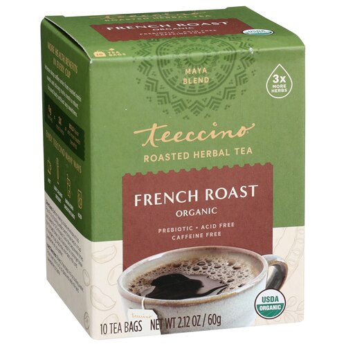 Teeccino Organic Chicory Herbal Tea French Dark Roast -- 10 Tea Bags