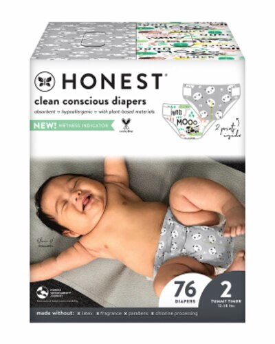 The Honest Company Clean Conscious Diapers Size 2 Pandas & Barnyard Babies -- 76 Diapers
