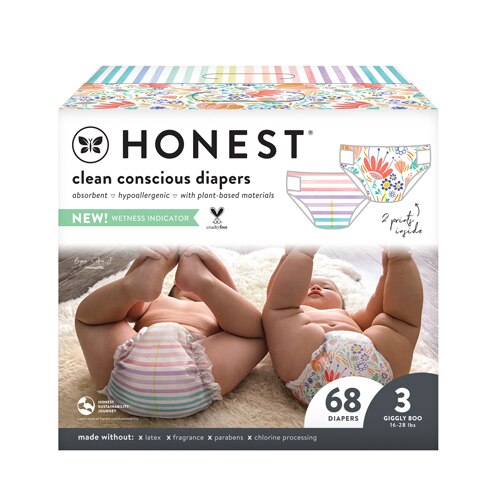 The Honest Company Club Box Diapers Size 3 Rainbow Stripes - Flower Power -- 68 Diapers