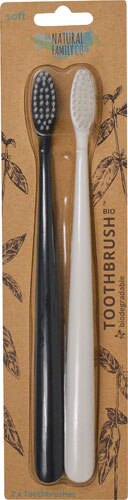 The Natural Family Co Bio Toothbrush Twin Pack Soft Bristles Ivory Desert &amp; Pirate Black -- 2 Toothbrushes