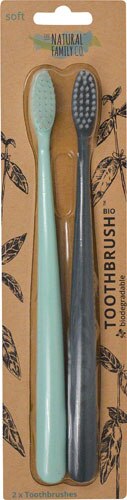 The Natural Family Co Bio Toothbrush Twin Pack Soft Bristles River Mint &amp; Monsoon -- 2 Toothbrushes