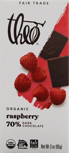 Theo Chocolate Organic 70% Dark Chocolate Bar Raspberry -- 3 oz