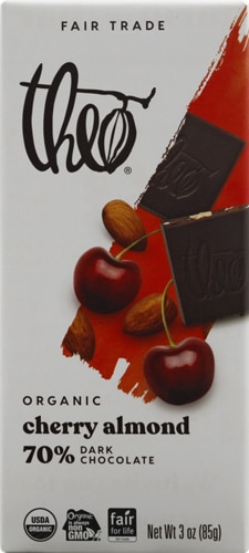 Theo Organic 70% Dark Chocolate Bar Cherry & Almond -- 3 oz