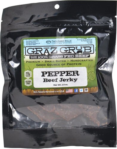 Thousand Hills Graz Grub Grass Fed Beef Jerkey Gluten Free Pepper -- 2 Pack