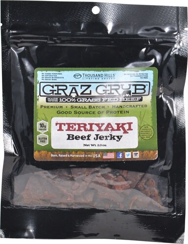 Thousand Hills Graz Grub Grass Fed Beef Jerkey Gluten Free Teriyaki -- 2 oz