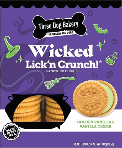 Three Dog Bakery Dog Treats Wicked Lick’n Crunch! Sandwich Cookies Vanilla Crème