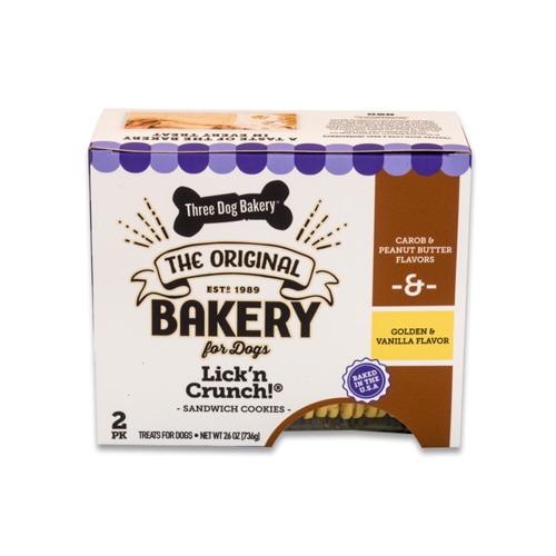 Three Dog Bakery Lick'n Crunch! Sandwich Cookies Dog Treats 2 FlavorPack Golden & Vanilla