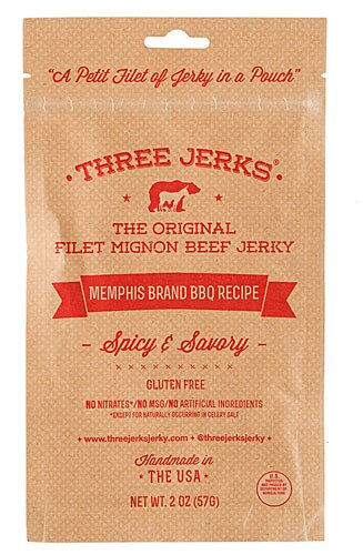 Three Jerks Filet Mignon Beef Jerky Gluten Free Memphis Brand BBQ Recipe -- 2 oz