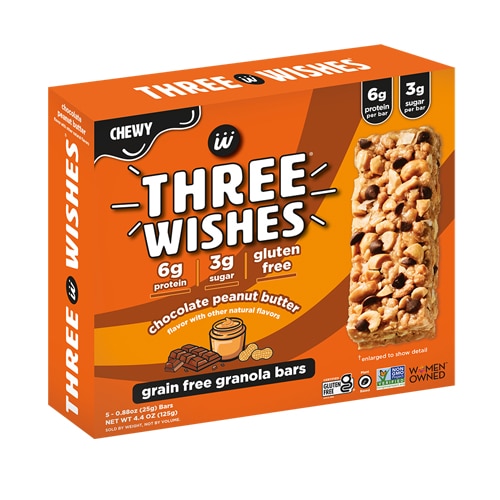 Three Wishes Grain Free Granola Bars Chocolate Peanut Butter