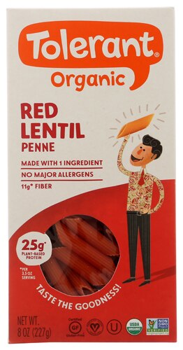 Tolerant Organic Red Lentil Penne -- 8 oz