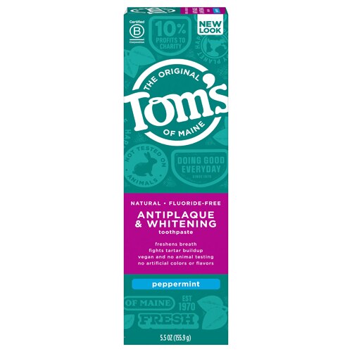 Tom's of Maine Antiplaque and Whitening Fluoride-Free Natural Toothpaste Peppermint