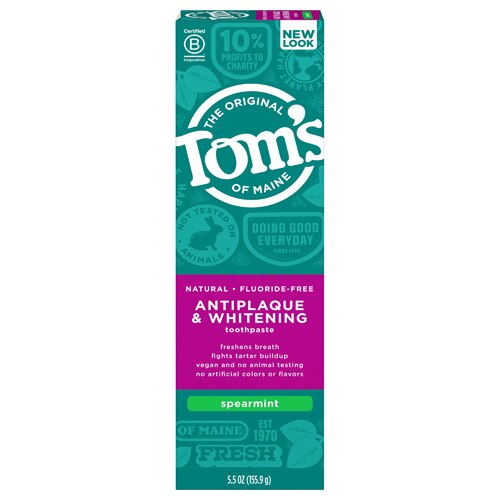Tom's of Maine Antiplaque and Whitening Fluoride-Free Natural Toothpaste Spearmint -- 5.5 oz