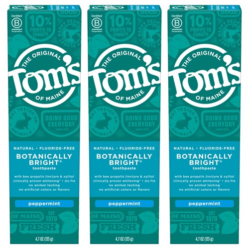 Tom's of Maine Botanically Bright Toothpaste Fluoride-Free Peppermint -- 4.7 oz Each / Pack of 3