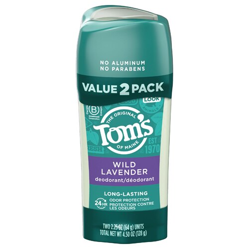 Tom's of Maine Deodorant Sticks Long-Lasting Wild Lavender -- 2.25 oz Each / Pack of 2