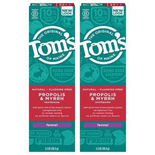 Tom's of Maine Fluoride-Free Propolis & Myrrh Natural Toothpaste -- 5.5 oz Each / Pack of 2