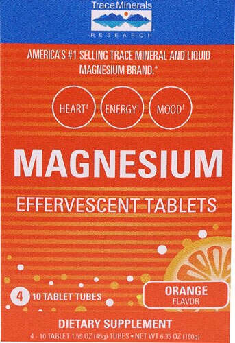 Trace Minerals Research Magnesium Effervescent Tablets Box Orange -- 4 Tubes