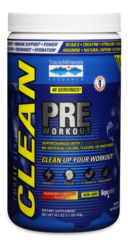 Trace Minerals Research TMRFIT Series CLEAN PRE Workout Dietary Supplement Raspberry Lemonade -- 18.1 oz
