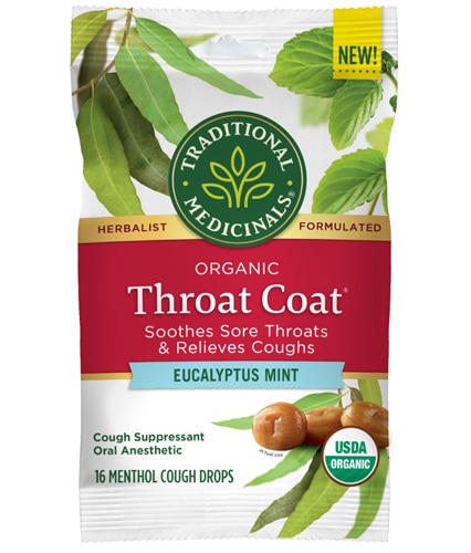 Traditional Medicinals Organic Throat Coat Lozenges Eucalyptus Mint