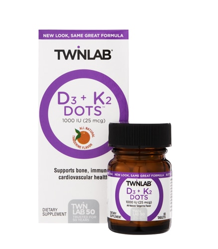 Twinlab D3 plus K2 Dots™ Tangerine -- 1000 IU - 60 Tablets
