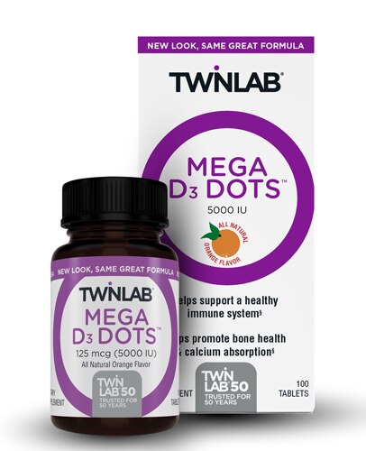 Twinlab Mega D3 Dots™ Tangerine -- 5000 IU - 100 Tablets