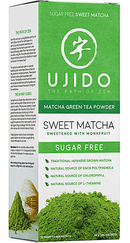 Ujido Sweet Matcha Green Tea Powder Sweetened with Monkfruit -- 10 Packets