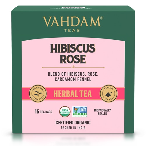 Vahdam India Herbal Tea Hibiscus Rose -- 15 Tea Bags