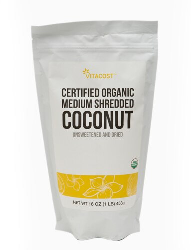 Vitacost Certified Organic Medium Shredded Coconut Unsweetened and Dried - Gluten Free and Non-GMO -- 16 oz (453 g)