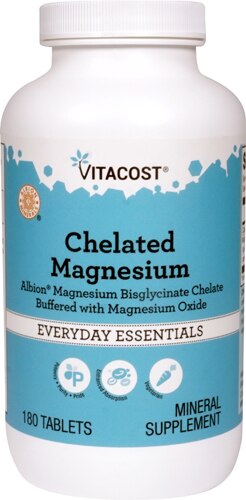 Vitacost Chelated Magnesium - Albion Magnesium Bisglycinate Chelate Buffered -- 180 Tablets